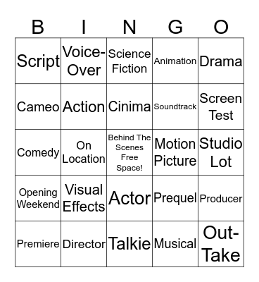 Behind The Scenes Bingo Card