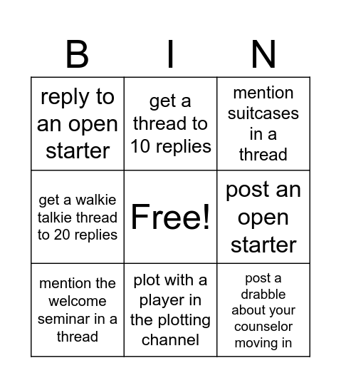 move in day edition ! Bingo Card