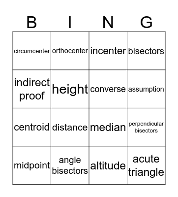 Geometry Bingo Card