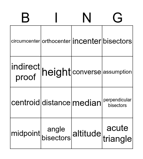 Geometry Bingo Card