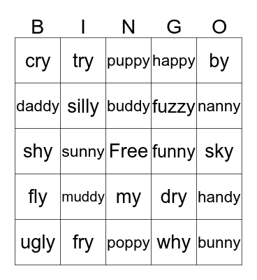 Long /e/ and Long /i/ spelled -y Bingo Card