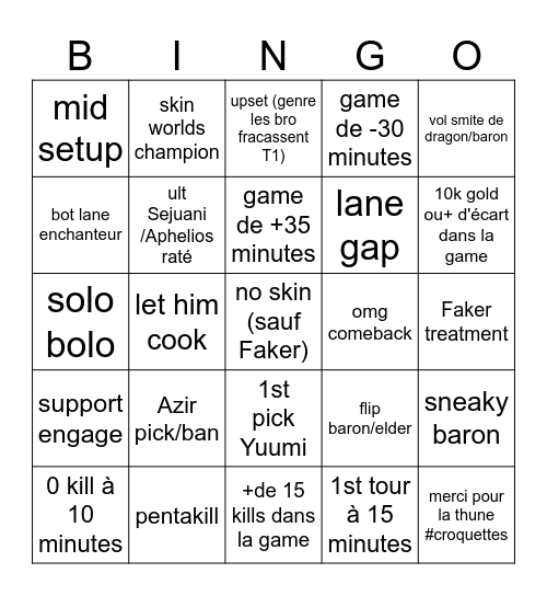 Bingo LCK Bingo Card