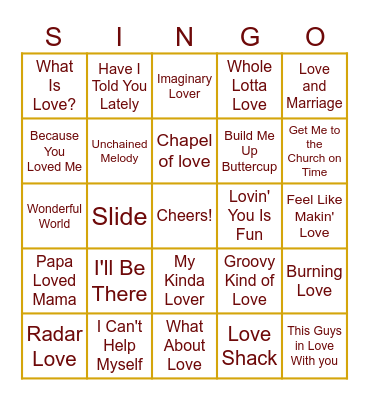 Wedding Shower Singo Bingo Card