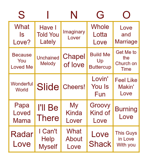 Wedding Shower Singo Bingo Card