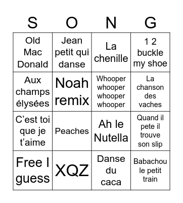 La chenille songs Bingo Card