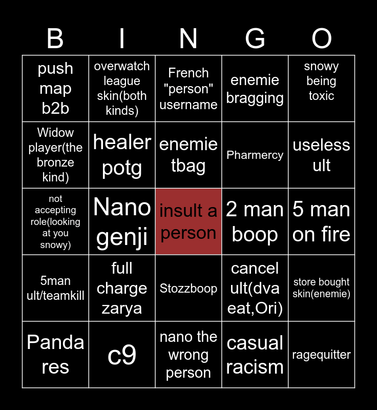 Overwatch 2 Bingo Card