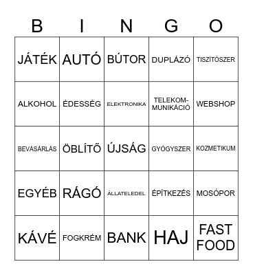 Reklám Bingo Card