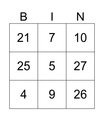 French numbers 0-31 Bingo Card