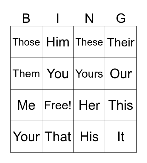 Pronouns Bingo Card