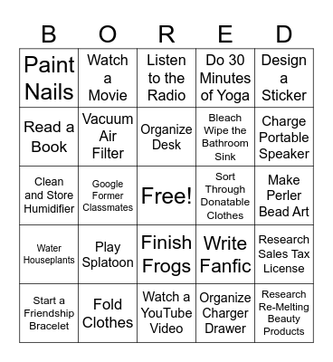 Nico's Boredom Buster Bingo Card