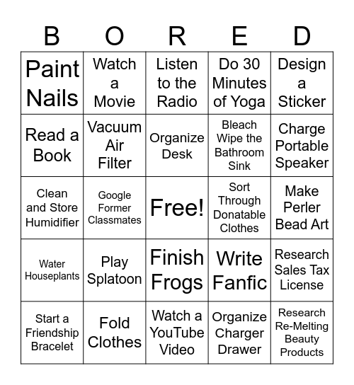 Nico's Boredom Buster Bingo Card