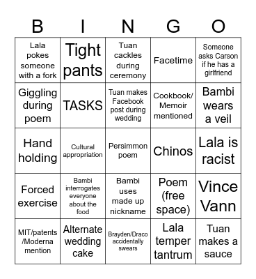 Tuan Weekend Bingo Card