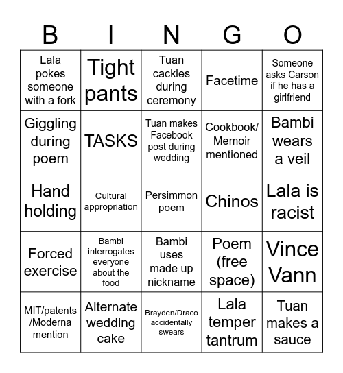 Tuan Weekend Bingo Card