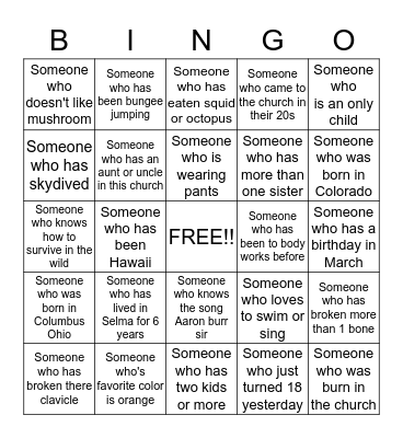 Freedom school Bingo Card