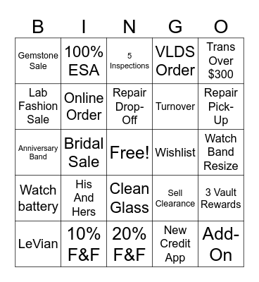 JEWELS Bingo Card