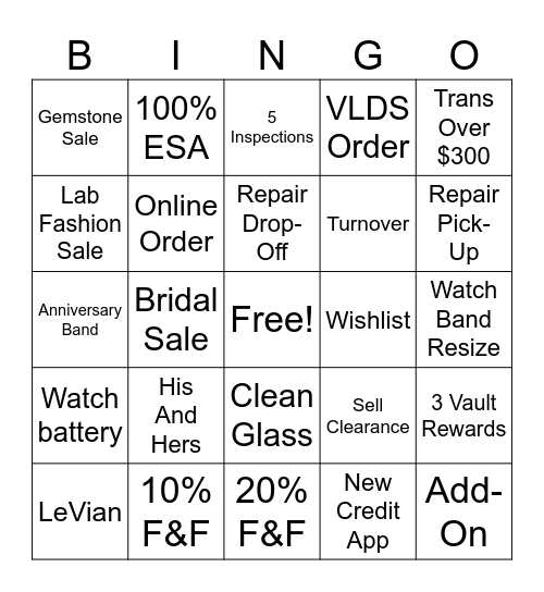 JEWELS Bingo Card