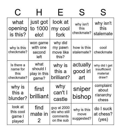 r/chessbeginners Bingo Card