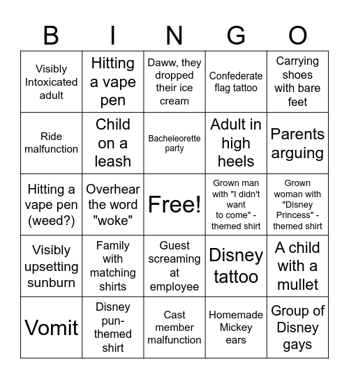 DISNEY TIME Bingo Card