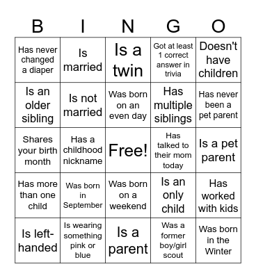 Baby Shower Bingo! Bingo Card