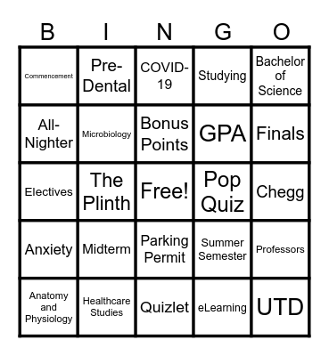 Fatima's Graduation Bingo Card