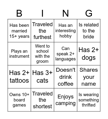 Find a guest who... Bingo Card
