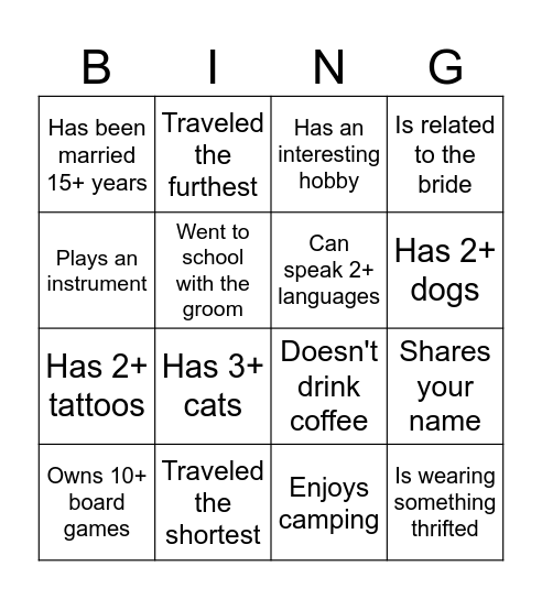 Find a guest who... Bingo Card