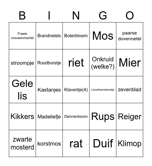 Planten en dieren Bingo Card