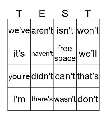 Reese's Spelling Bingo Card