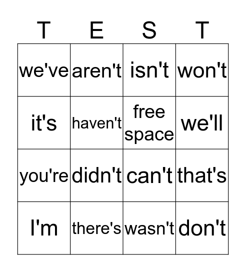 Reese's Spelling Bingo Card