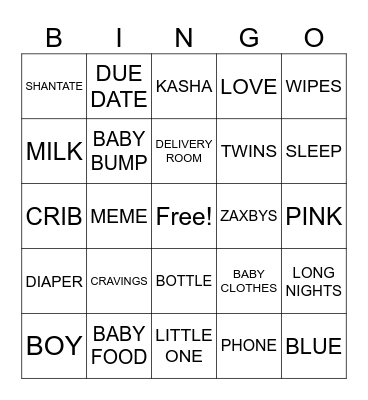 Gender Reveal Bingo Card