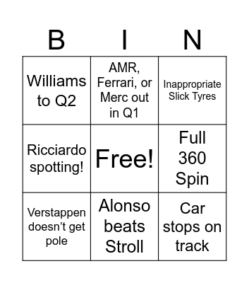 F1 Montreal Saturday 2023 Bingo Card