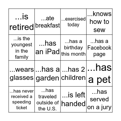 Find Someone Who.... Bingo Card