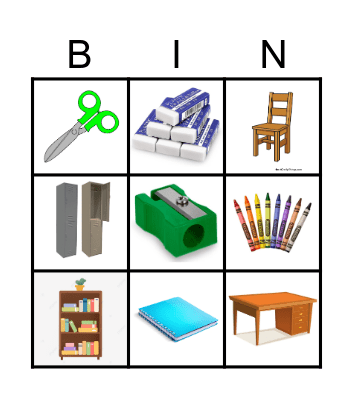 School Supplies & Classroom Objects Bingo Card