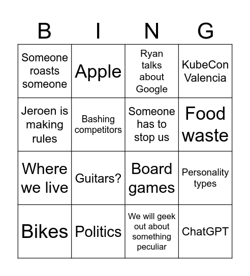 Skyworkz Bingo Card
