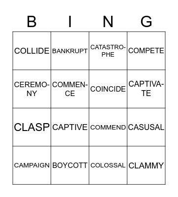 VOCABULARY #3 Bingo Card