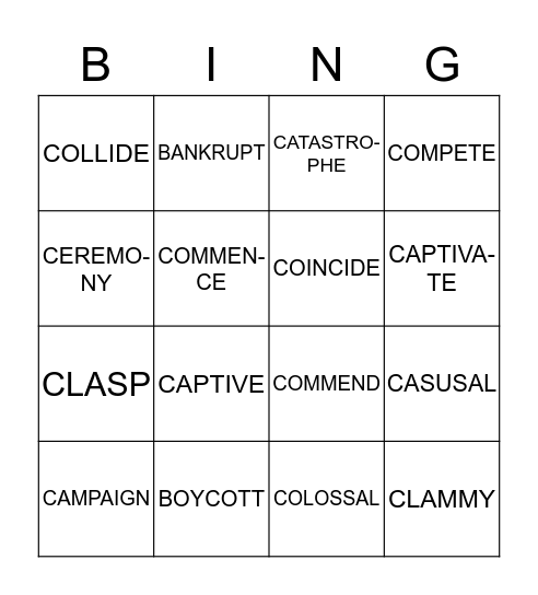 VOCABULARY #3 Bingo Card