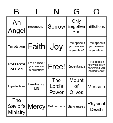 The Atonement Bingo Card