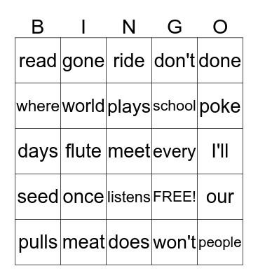 1st Grade - Unit 5 Bingo Card
