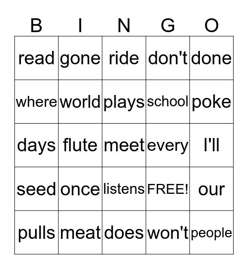 1st Grade - Unit 5 Bingo Card