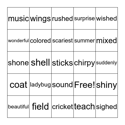 Word Grid - "The Ladybug and the Cricket" Bingo Card