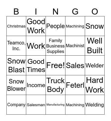 Teamco, Inc. Bingo Card