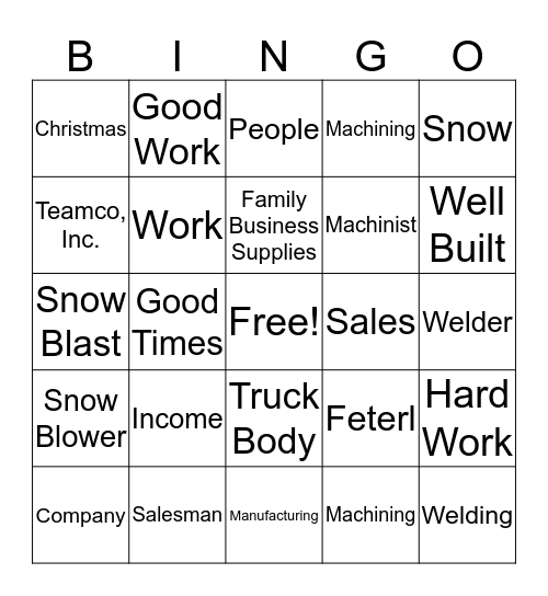 Teamco, Inc. Bingo Card