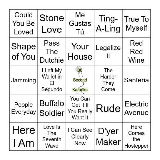 Reggae-Ish Bingo Card