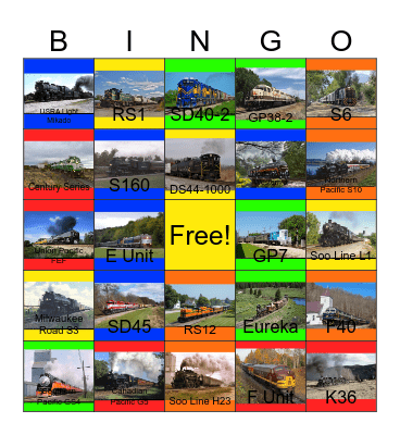 Trains Spectacular Bingo Card
