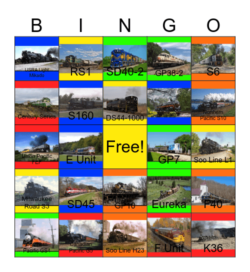 Trains Spectacular Bingo Card