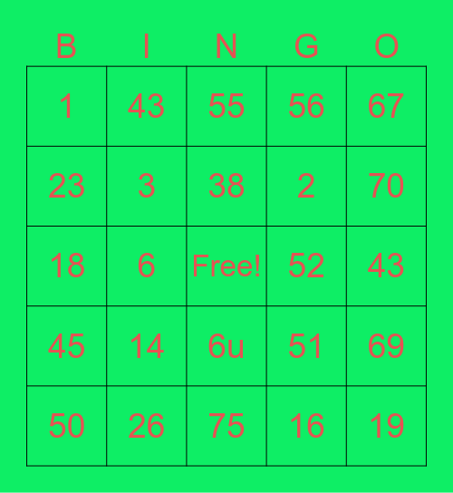Sample Bingo Card