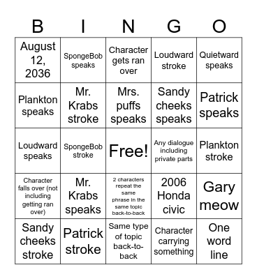 A.I. SpongeBob Bingo Card