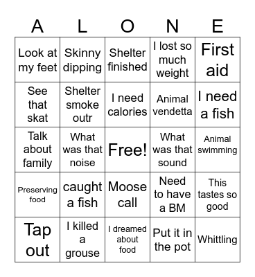 ALONE Bingo Card
