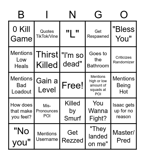 Lets Go Bingo Card