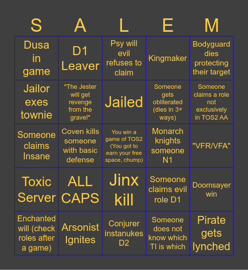 TOS2 AA BINGO Card